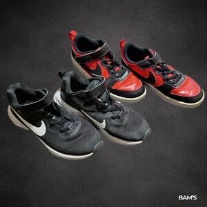 2 Pairs Nike Kids Black Red White Sneakers 1Y